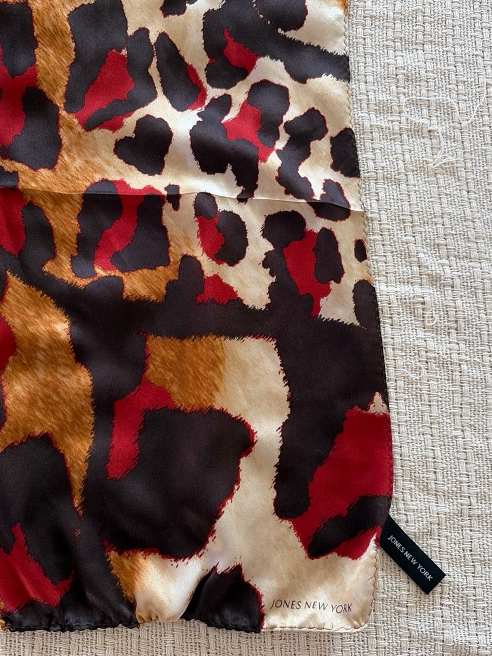 Jones New York Leopard Print Silk Scarf - Red, Black, Tan